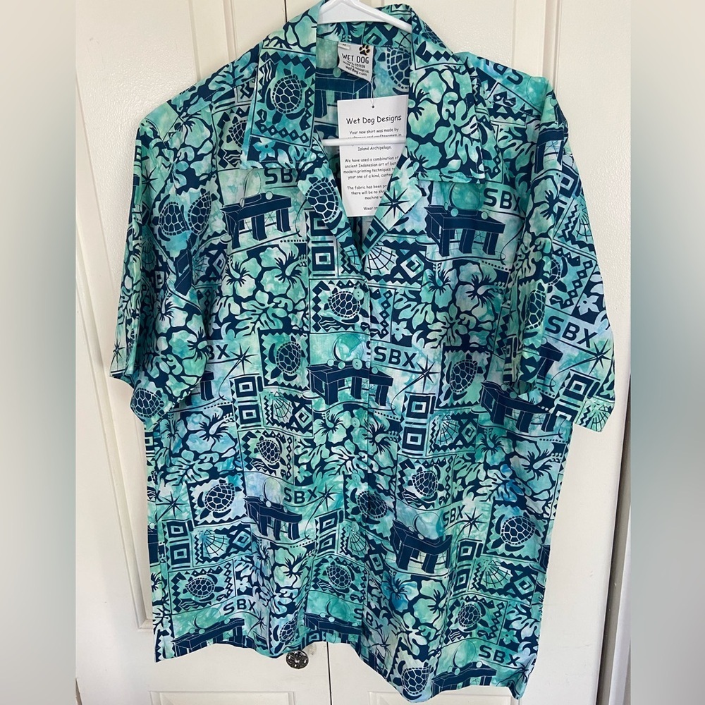 Wet Dog Designs 100% Cotton Hawaiian Button Up Shirt Size Medium-New